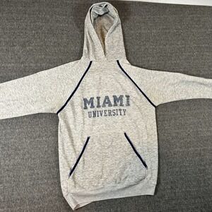 Vintage Miami University Hoodie Sweatshirt Collegiate Gray Blue Trim Made in USA